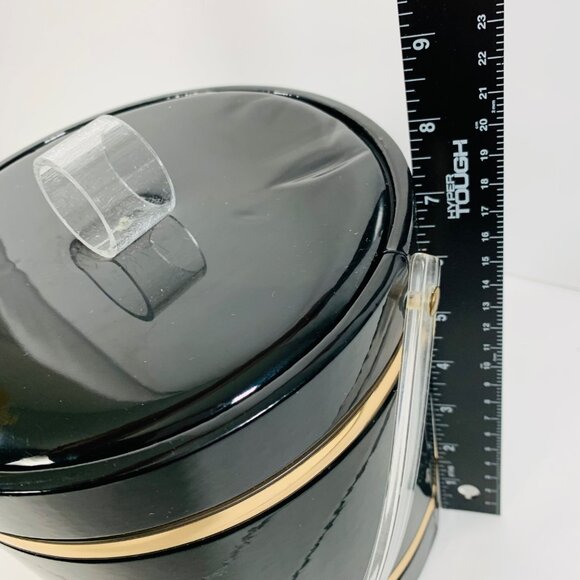 MCM Black Gold Ice Bucket Lucite Lid Handle VTG Barware Bar Cart Regency Decor - Picture 13 of 13
